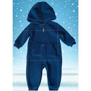 Cozy Carter’s Baby Boy Navy Fleece Bunting Suit w/ Bear Ears 6M – Plaid Lining